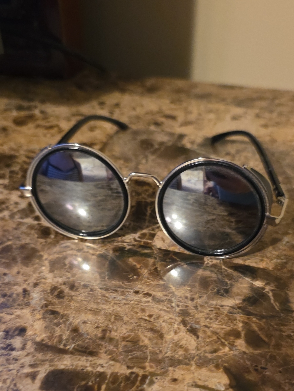 Men's Round Metal Frame Sunglasses - Black/Silver